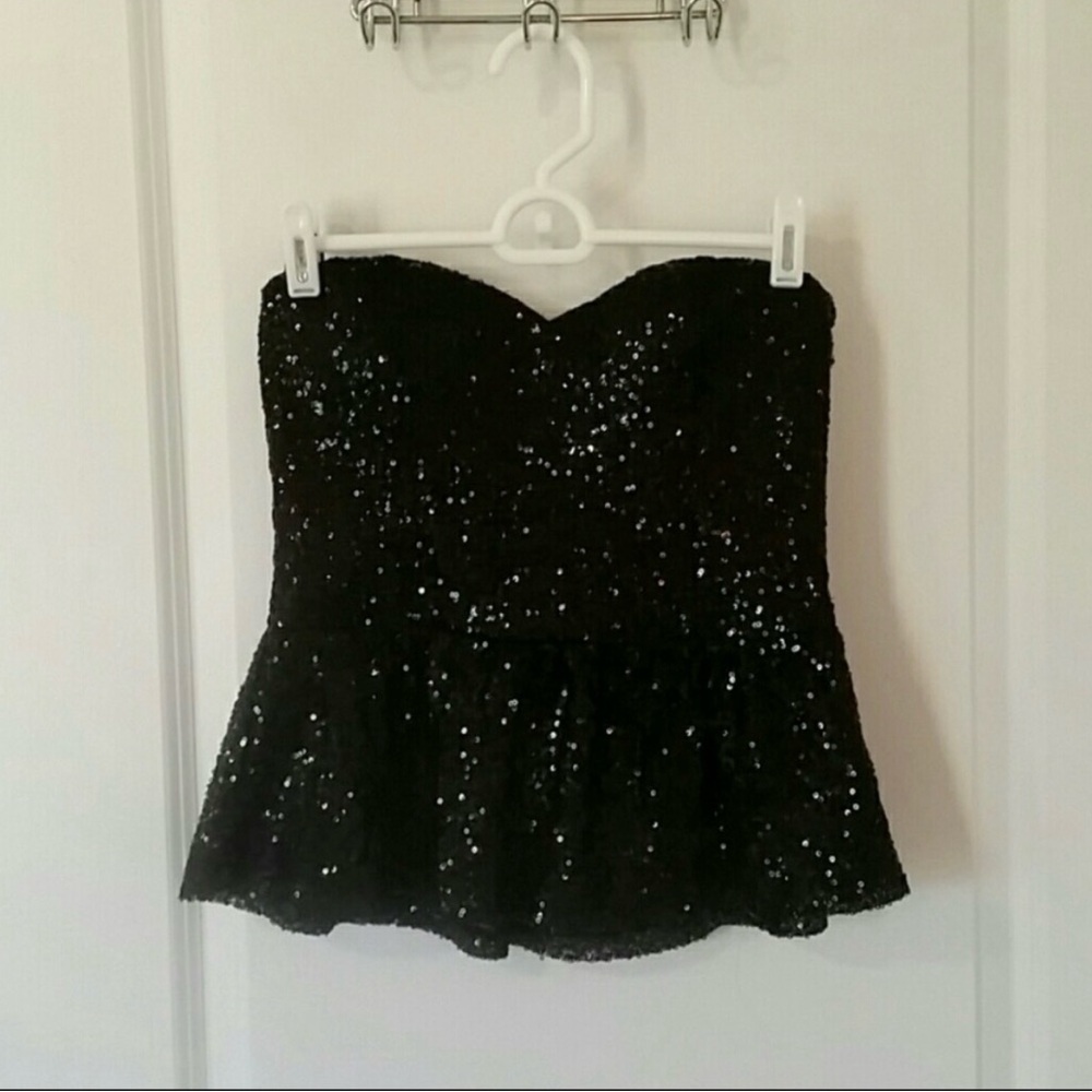 Forever 21 Small Sequinned Peplum Tube Top with Side Zipper